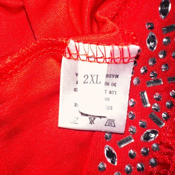 Red Feather-Trimmed Statement Jumpsuit - Picture 7 of 7